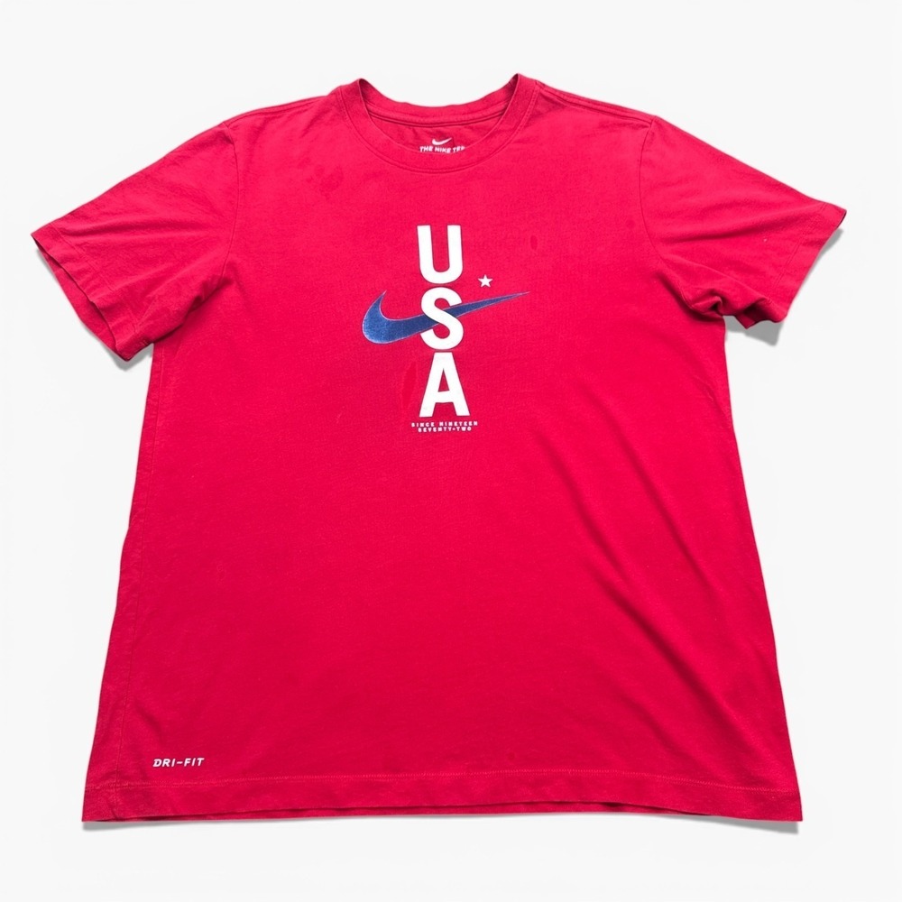 Nike Team‎ USA Dri-Fit T Shirt Mens Size Large Red Center Swoosh Check Logo